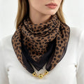 Leopard Print Magnetic Buckle Scarf, 60cm Square Thin Chiffon Neck
