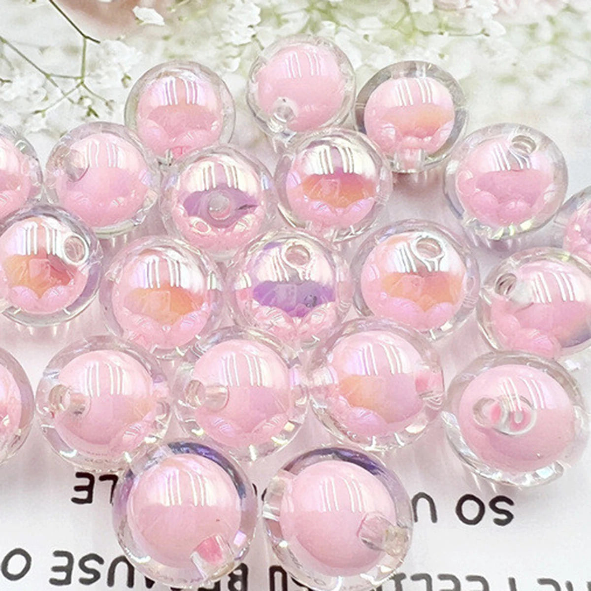 108/54pcs 8/10mm Pink Color Acrylic Beads, Interval Beads. Loose Beads
