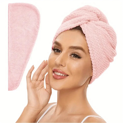 Solid Color Hair Towel Textured Dry Hair Cap 9.8 x 25.5 Inch Absorbent