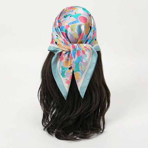 Bohemian Style Floral Print Women’s Square Silk Scarf Satin Head Wrap