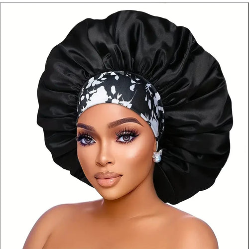 Women Silky Satin Hair Bonnet Thick Hair Sleep Cap Elastic Band Beanie