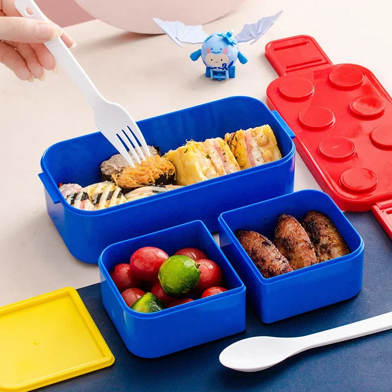 Building Block Lunch Box with Tableware Portable Double