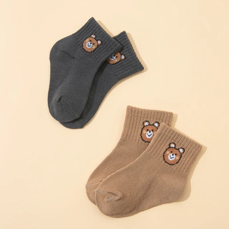 10 Pairs Cute Little Bear Casual Short Elastic Mid-Calf Socks, baby