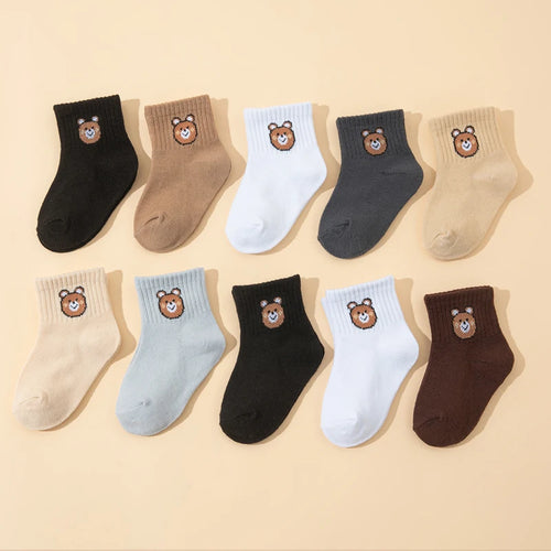 10 Pairs Cute Little Bear Casual Short Elastic Mid-Calf Socks, baby