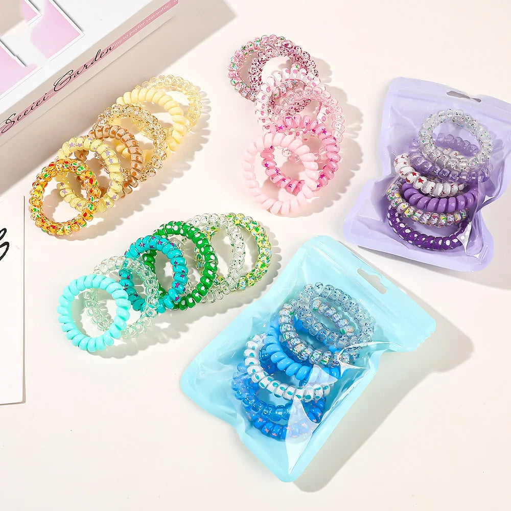 6pcs Sweet Cute Colorful Spiral Hair Ties Resin Jelly Coil Hair Rings