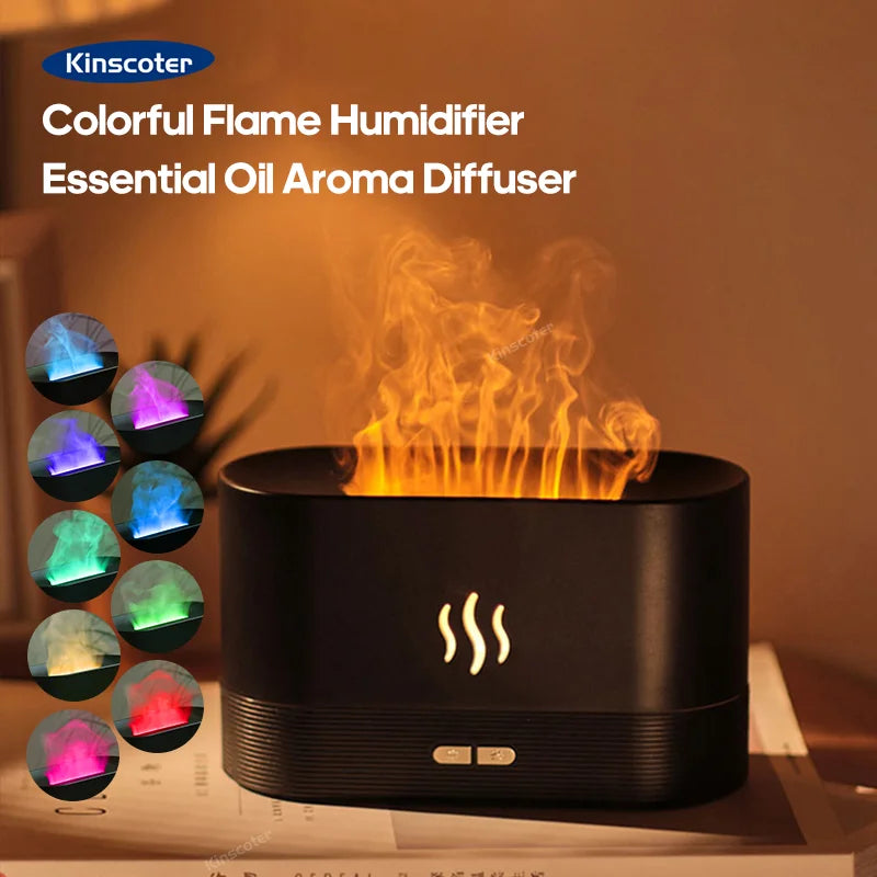USB Desktop Flame Aroma Diffuser Humidifier 7 Colors Simulation Light
