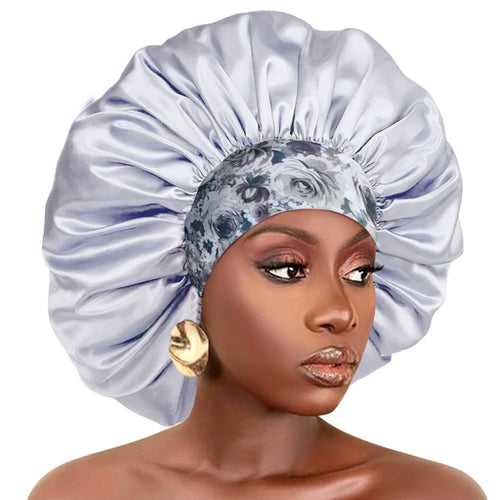 Women Silky Satin Hair Bonnet Thick Hair Sleep Cap Elastic Band Beanie