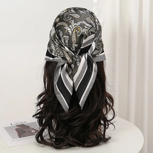 Bohemian Style Floral Print Women’s Square Silk Scarf Satin Head Wrap