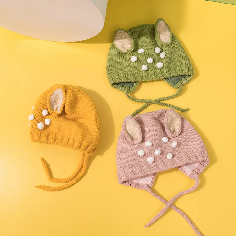 Cute Cartoon Baby Ear Protection Cap Winter Warm Infant Woolen Knitted