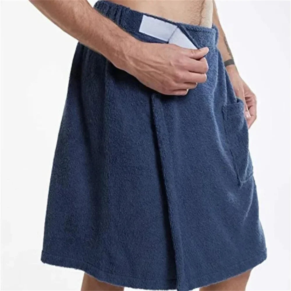 Men Soft Wearable Bath Towel with Pocket Bathrobes Shower Wrap Sauna