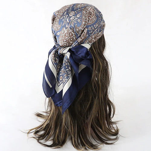 Bohemian Style Floral Print Women’s Square Silk Scarf Satin Head Wrap