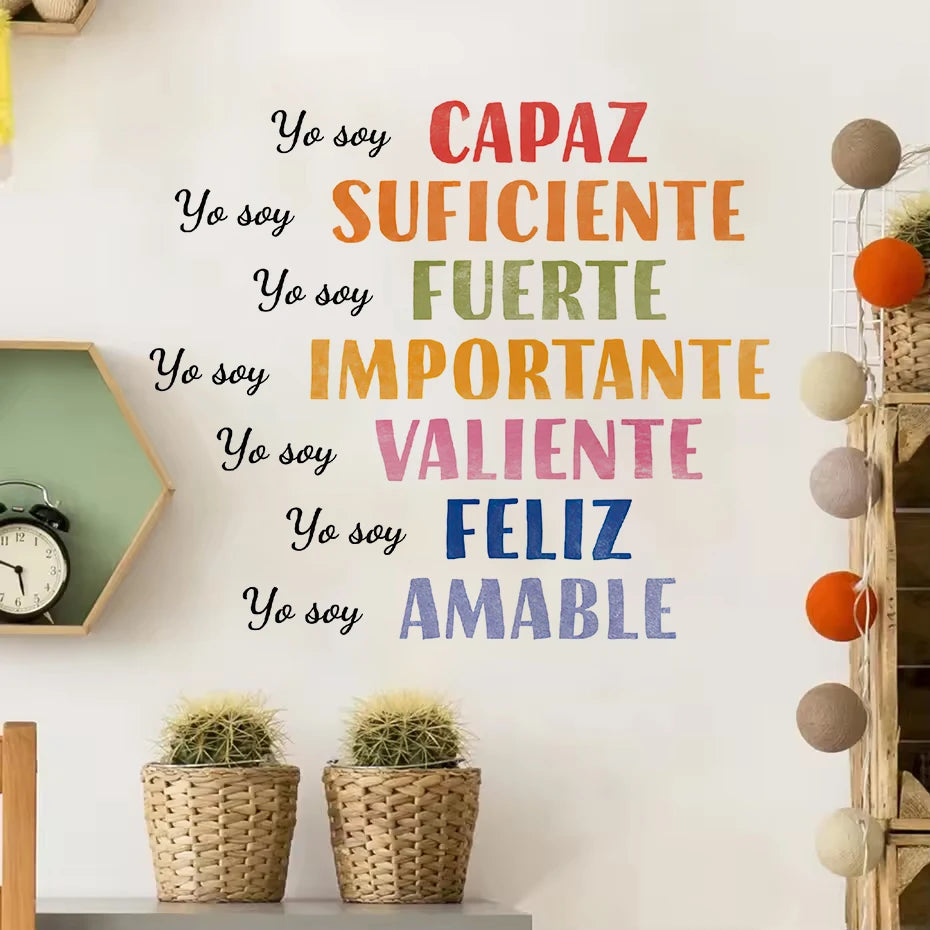 Spanish Yo Soy Rainbow Stars Sun Watercolor Wall Sticker Nursery Child