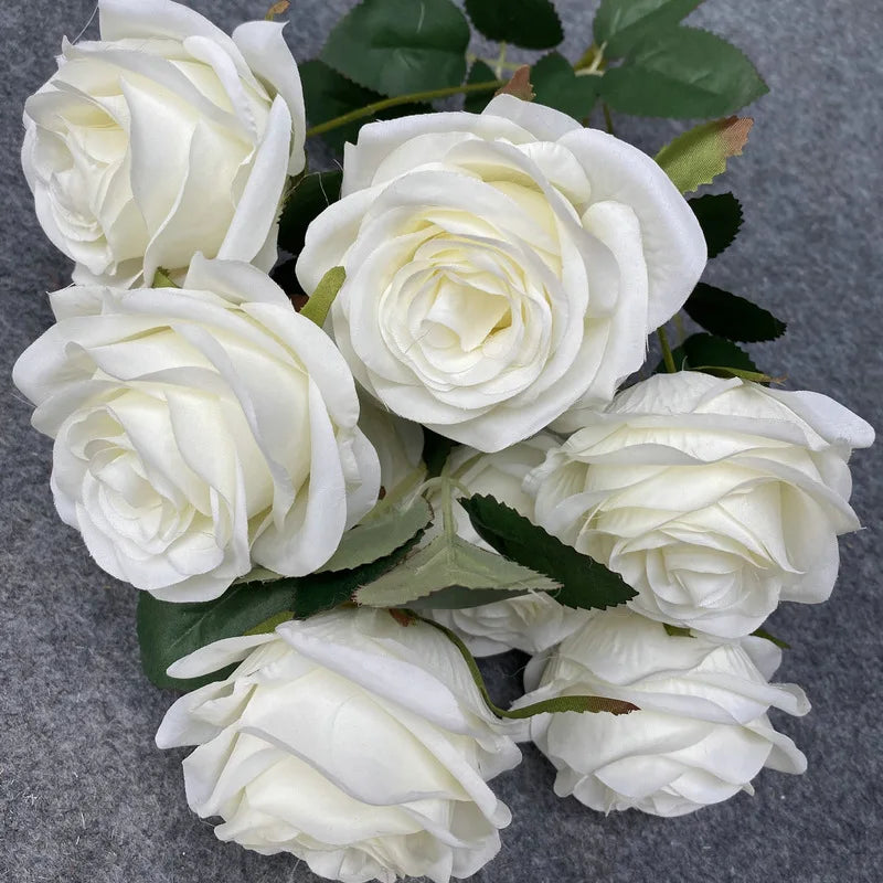 Artificial Flowers Simulation 9 Head Rose Bouquet Wedding Wedding