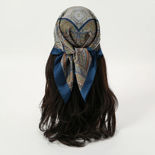 Bohemian Style Floral Print Women’s Square Silk Scarf Satin Head Wrap