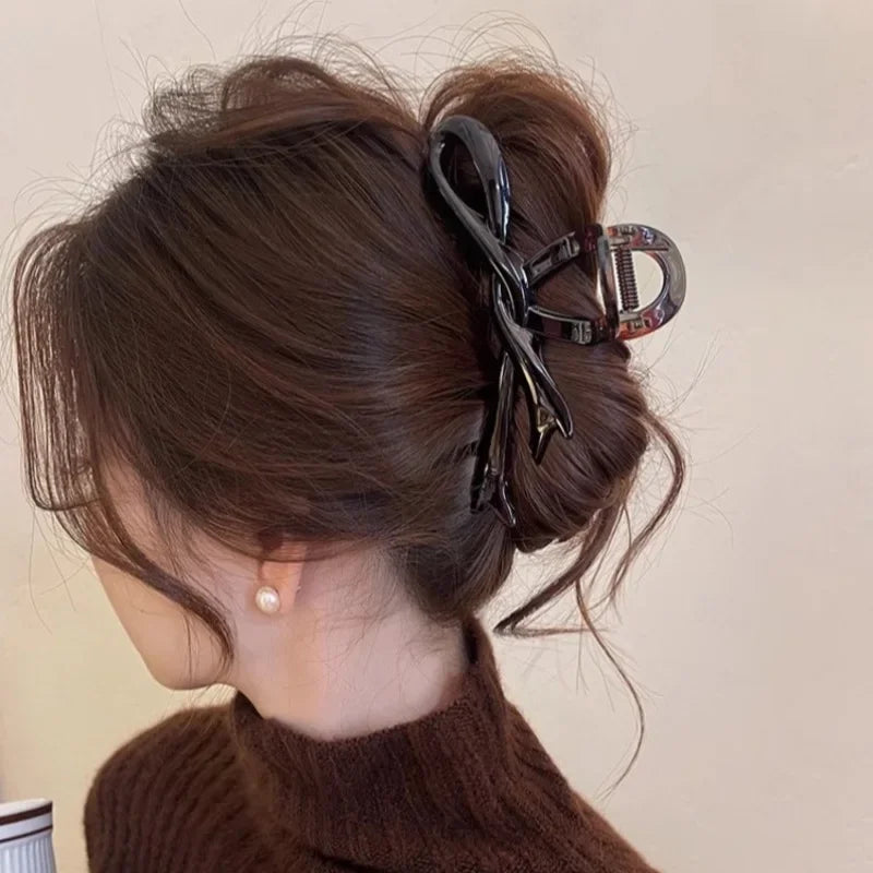 13cm Glossy Acrylic Ribbon Bow Hair Clip Crab Style Shark Ponytail