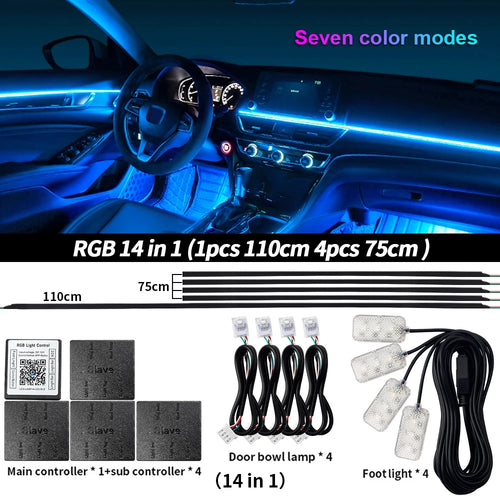Universal LED Car Ambient Light RGB 64 213 Color Acrylic Strips