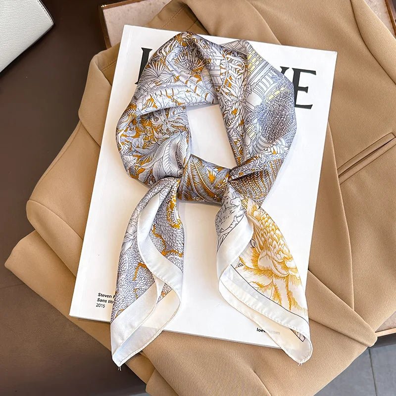 Bohemian Style Floral Print Women’s Square Silk Scarf Satin Head Wrap