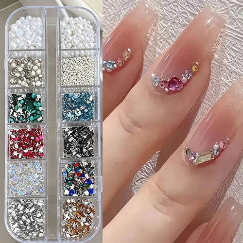 12Grids Mixed Mini Christmas Gems Nail Charms 2mm Luxury Crystal Nail