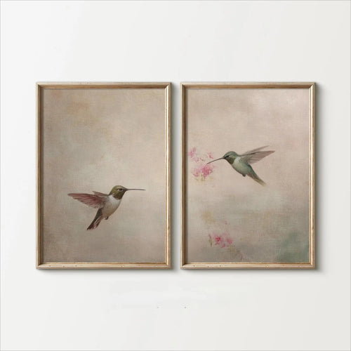 2pcs/set of Retro Hummingbird Animal Canvas Prints Minimalist Retro