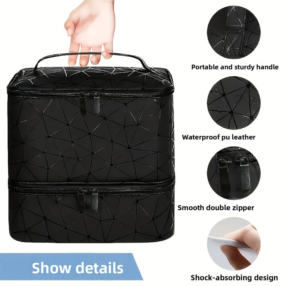 Double Layer Cosmetic Bag, Large Capacity Portable Travel Toiletry
