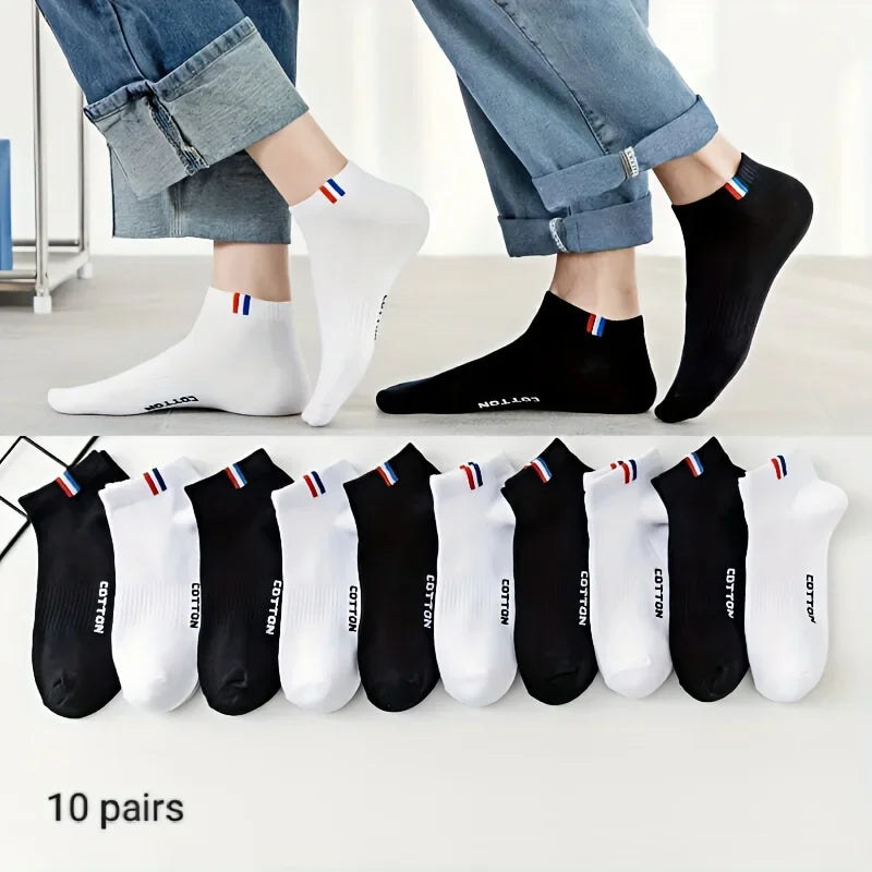 5/10Pairs Of Men's Simple Solid Liner Anklets Socks, Comfy Breathable