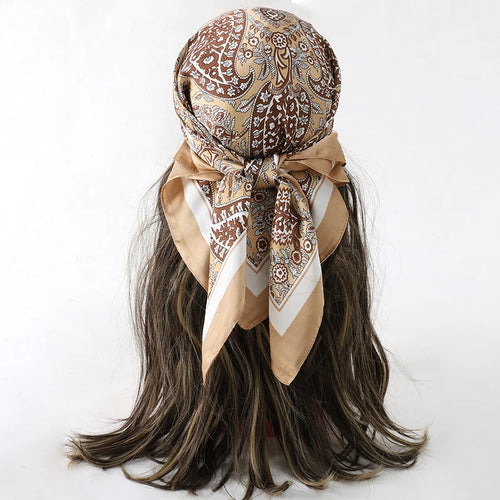 Bohemian Style Floral Print Women’s Square Silk Scarf Satin Head Wrap