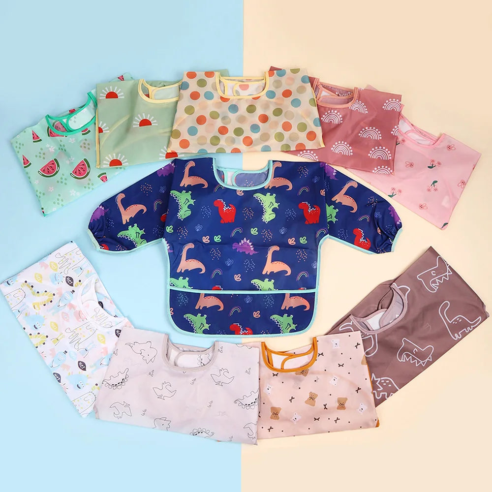 Waterproof Full Sleeve Baby Bibs Children Apron Long Sleeve Feeding