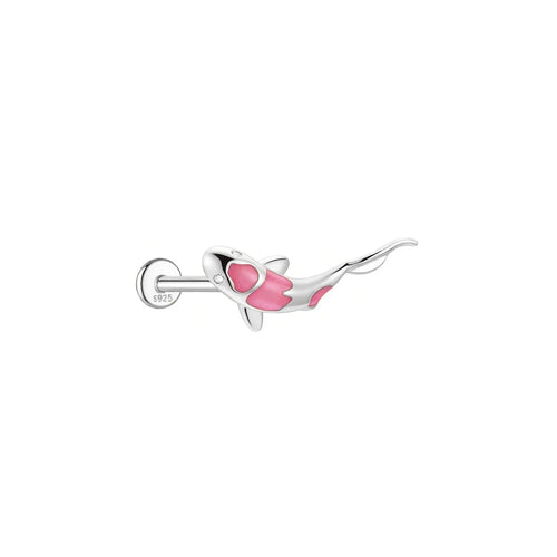 AIDE 1PC 925 Sterling Silver Lucky Red Koi Piercing Earring For Women
