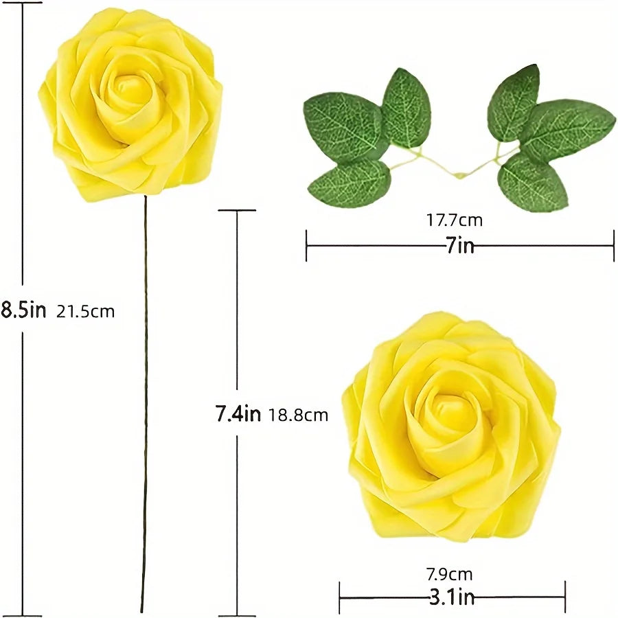 25 Pcs Artificial Flowers, Fake Flowers Roses W/Stem For DIY Wedding