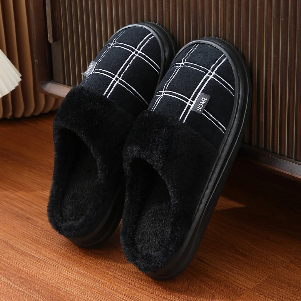 Men's Extra Large Winter Slippers Non-Slip Plush Home Shoes Warm Thick