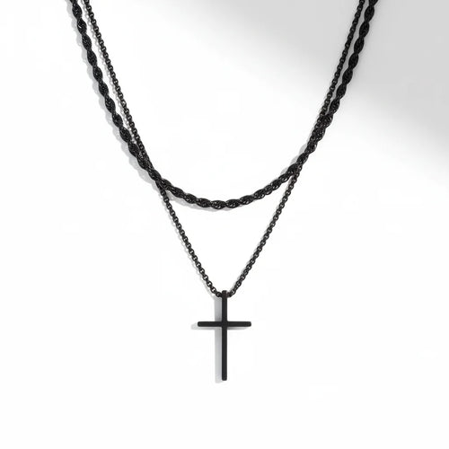 2Pcs Stainless Steel Cross Pendant Necklace For Men Titanium Steel