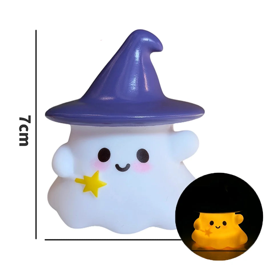Halloween Cute Ghost Witch Hat Pumpkin Night Light Silicone LED Lamp