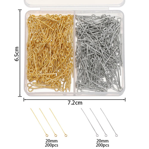 400pcs/Box 20mm Flat/Eyes/Ball Head Pins Needles Headpins Connector