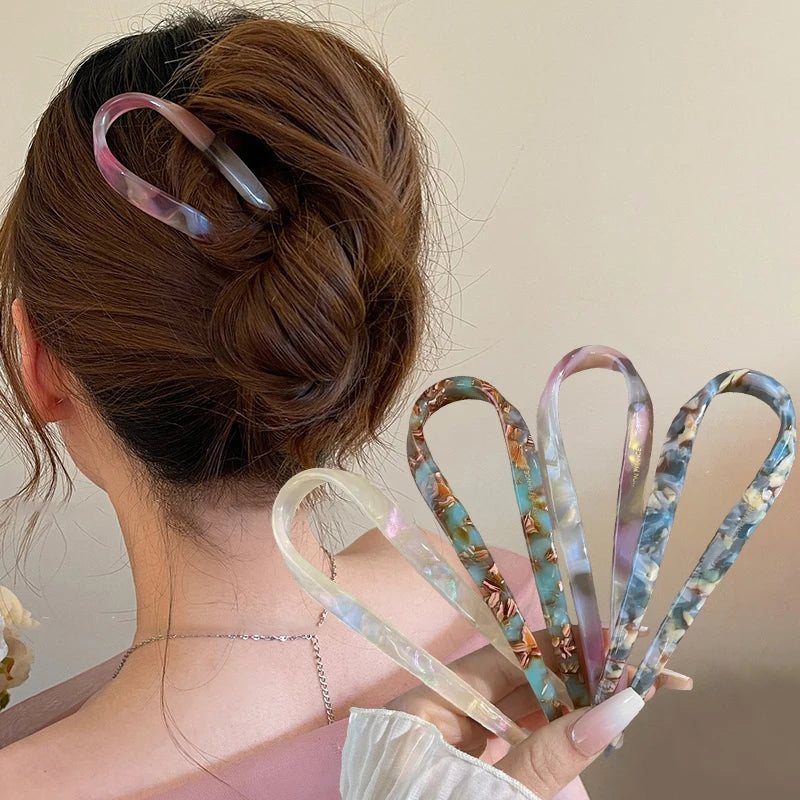 U-Shaped Hair Sticks Acetate Acrylic Hair Fork Hair Clips Fashion Bow