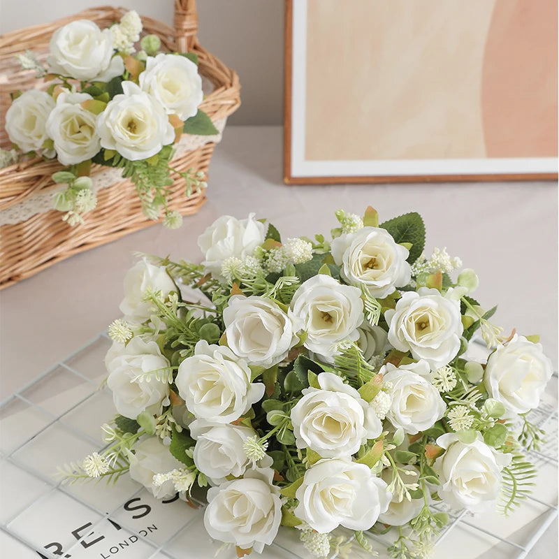 30cm Rose White Silk Bouquet Peony Artificial Flower 5 Big Head 4