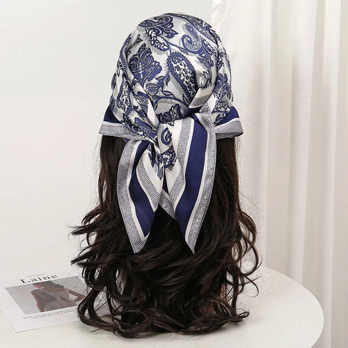 Bohemian Style Floral Print Women’s Square Silk Scarf Satin Head Wrap