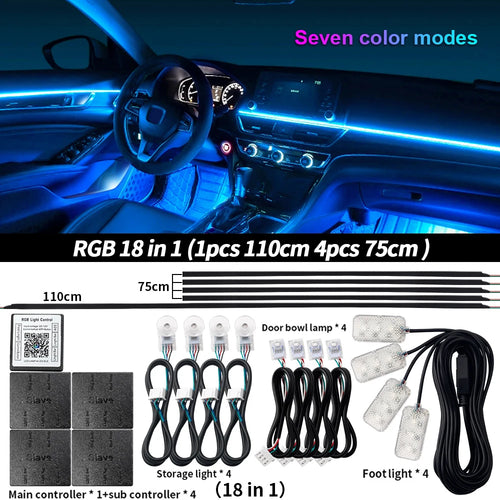 Universal LED Car Ambient Light RGB 64 213 Color Acrylic Strips