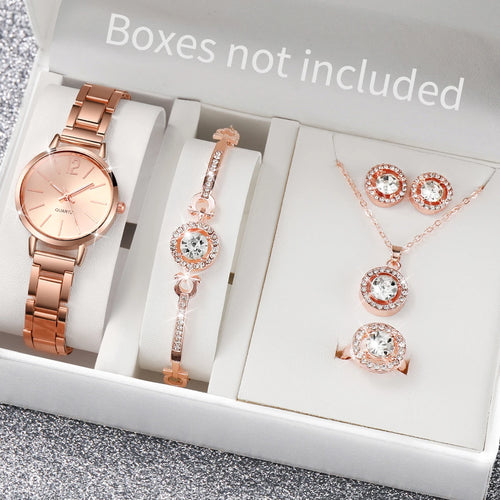 6PCS/Set Fashion Women's Quartz Watch Stainless Steel Band Wrist
