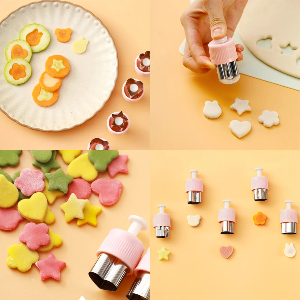 8 Pcs Fruit Vegetable Plunger Cutter Set Stainless Steel Shape Molds