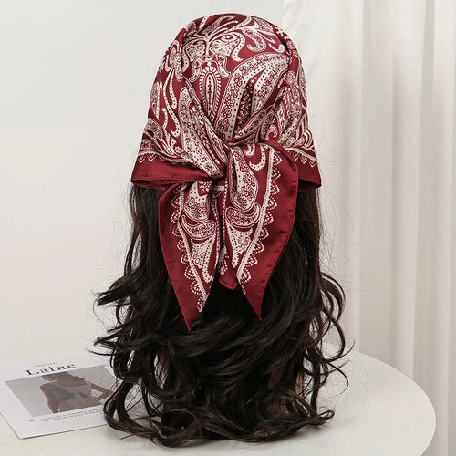 Bohemian Style Floral Print Women’s Square Silk Scarf Satin Head Wrap