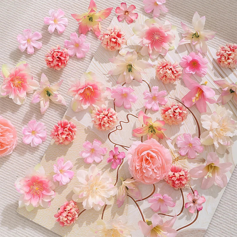 3-10cm Pink Artificial Flowers Head Silk Fake Rose Flower Wedding