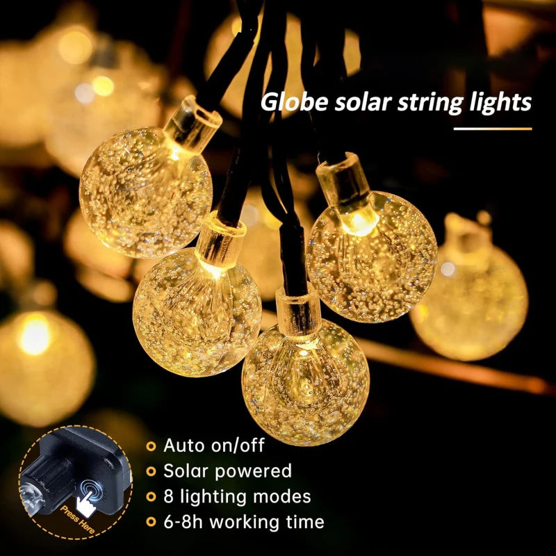 4 Colors Options Solar Globe String Lights Outdoor Waterproof Fairy