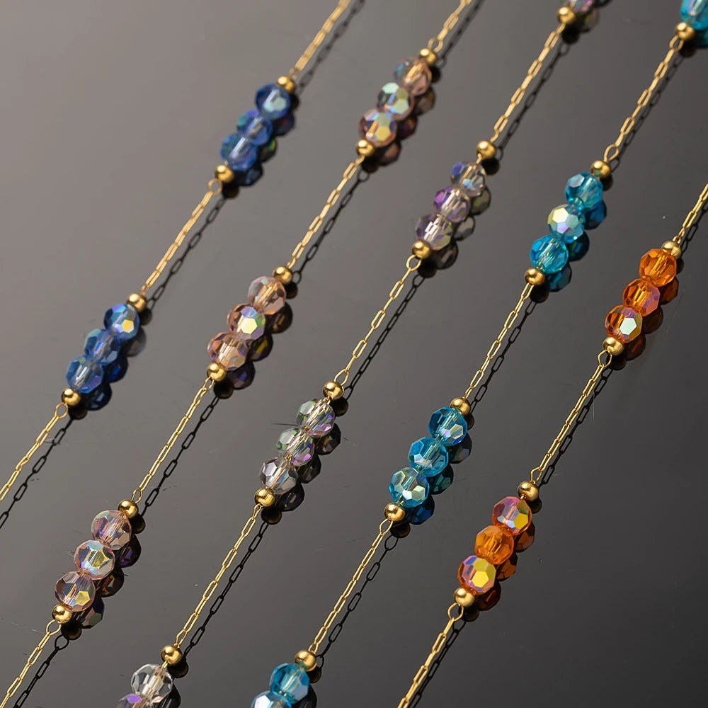 1Meter Stainless Steel Colorful Crystal Beading Chain for DIY