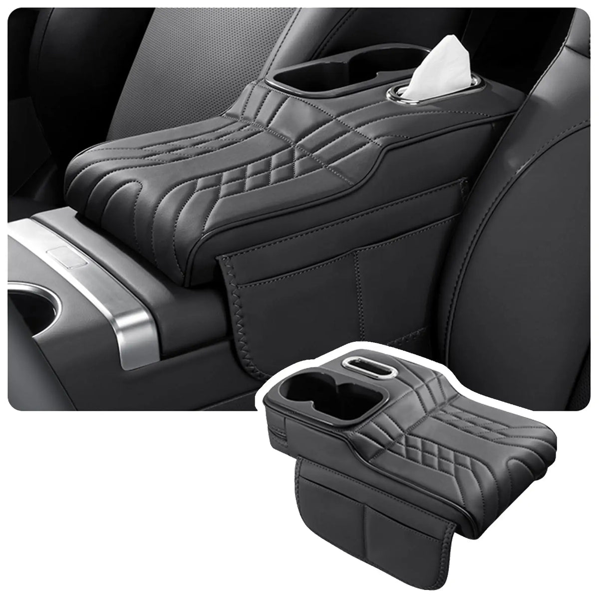 Multifunctional Car Armrest Cushion, Center Console Cover with Tissue