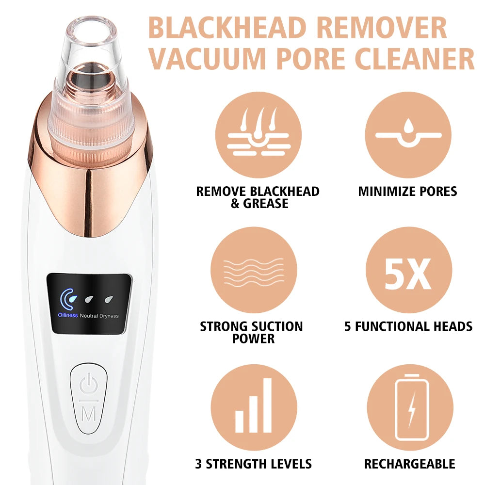 Rechargeable Portable Blackhead Remover Face Vacuum Nose Pore Cleaner