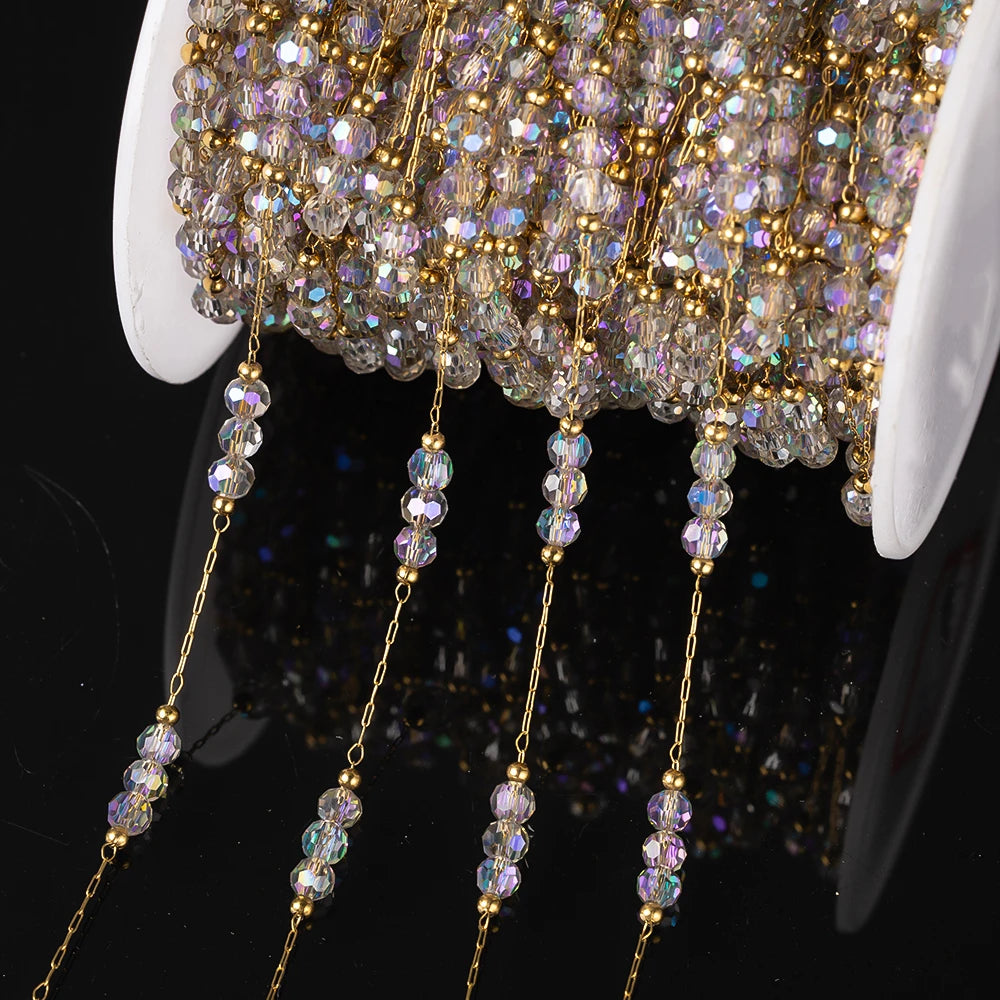 1Meter Stainless Steel Colorful Crystal Beading Chain for DIY