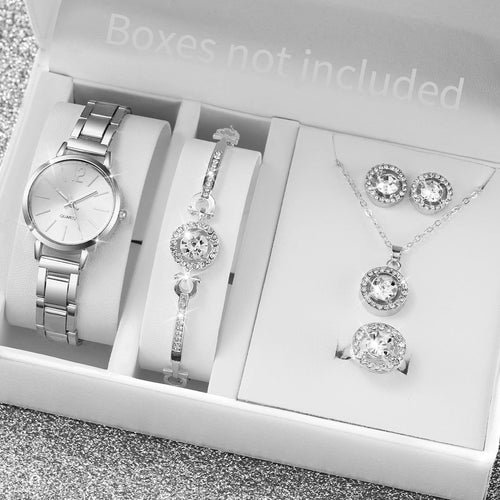 6PCS/Set Fashion Women's Quartz Watch Stainless Steel Band Wrist