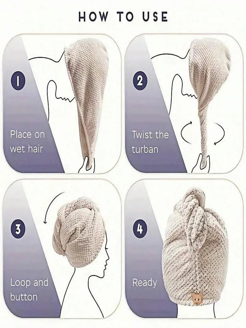 Solid Color Hair Towel Textured Dry Hair Cap 9.8 x 25.5 Inch Absorbent