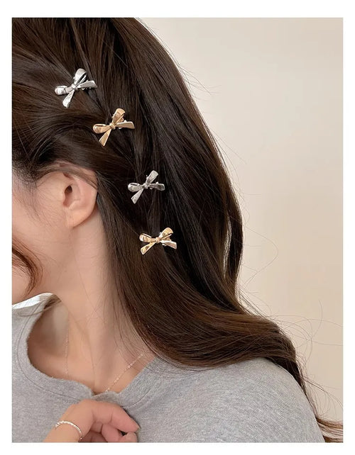 4Pcs/set of Women's New Golden Bow Mini Hairpins, Sweet and Cool Girl