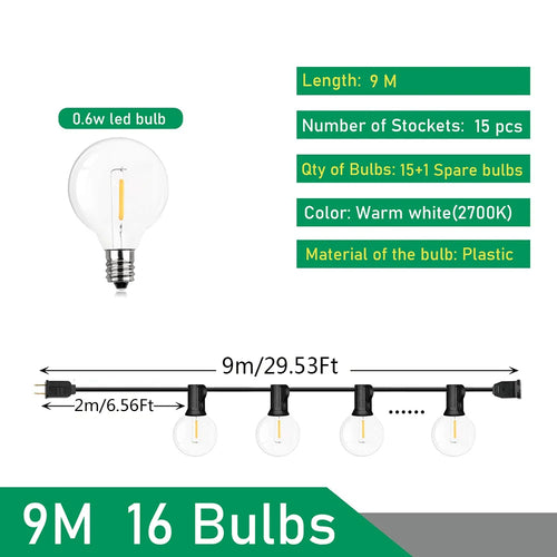 Outdoor String Lights LED G40 Festoon Fairy Patio Garland